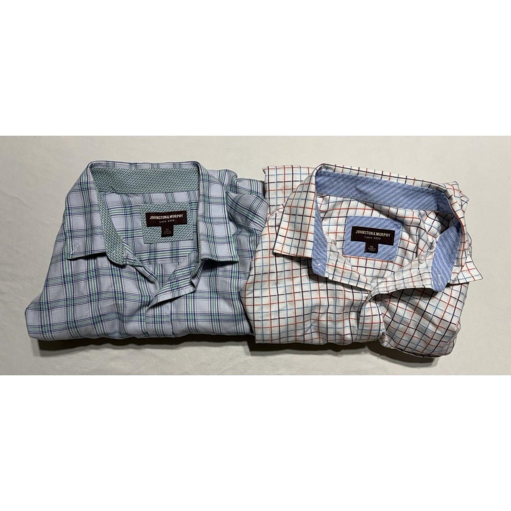 Johnston & Murphy XL Gingham Button Down Shirts Lot 2 Contrast Cuff Cotton